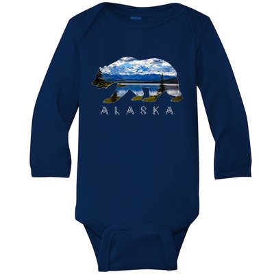 Alaskan Bear With Lake And Mountain Souvenir Gift Baby Long Sleeve Bodysuit