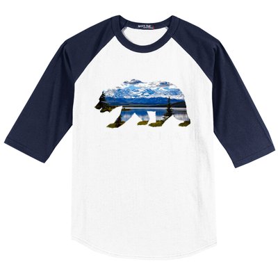 Alaskan Bear With Lake And Mountain Souvenir Gift Baseball Sleeve Shirt