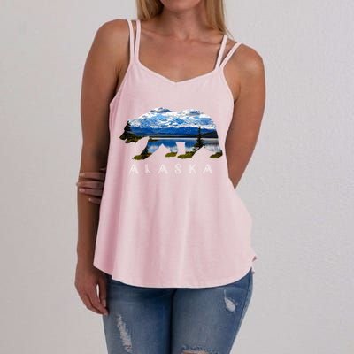 Alaskan Bear With Lake And Mountain Souvenir Gift Women's Strappy Tank