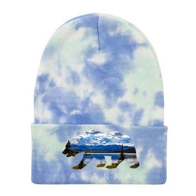 Alaskan Bear With Lake And Mountain Souvenir Gift Tie Dye 12in Knit Beanie