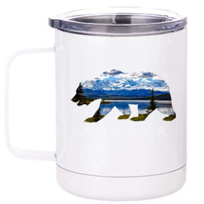 Alaskan Bear With Lake And Mountain Souvenir Gift 12 oz Stainless Steel Tumbler Cup