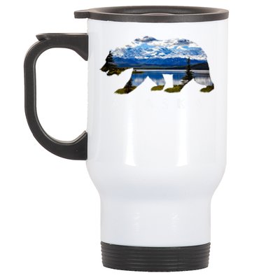 Alaskan Bear With Lake And Mountain Souvenir Gift Stainless Steel Travel Mug