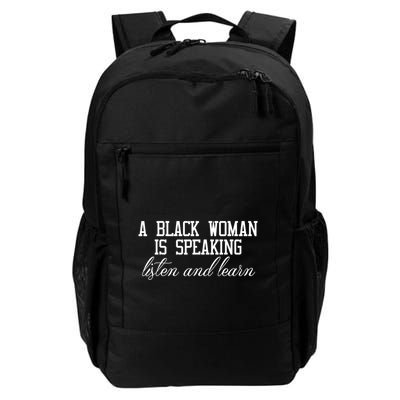 A Black Woman Is Speaking Listen And Learn Backpack