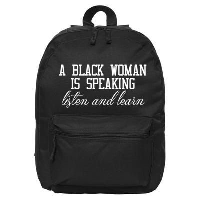 A Black Woman Is Speaking Listen And Learn 16 in Basic Backpack
