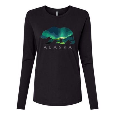 Alaskan Bear With Borealis Icy Mountain Womens Cotton Relaxed Long Sleeve T-Shirt