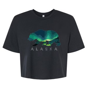 Alaskan Bear With Borealis Icy Mountain Bella+Canvas Jersey Crop Tee