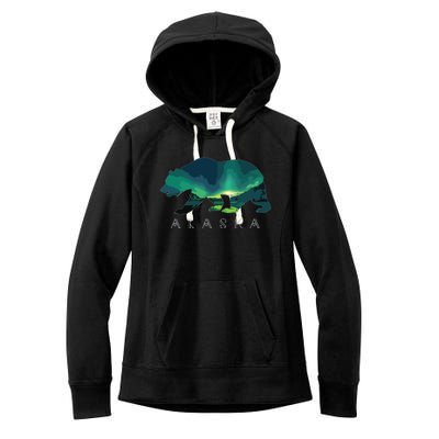 Alaskan Bear With Borealis Icy Mountain Women's Fleece Hoodie