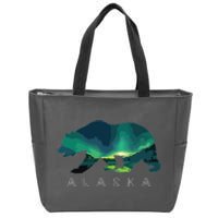 Alaskan Bear With Borealis Icy Mountain Zip Tote Bag