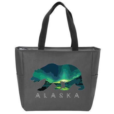 Alaskan Bear With Borealis Icy Mountain Zip Tote Bag