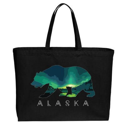 Alaskan Bear With Borealis Icy Mountain Cotton Canvas Jumbo Tote