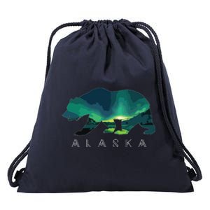 Alaskan Bear With Borealis Icy Mountain Drawstring Bag