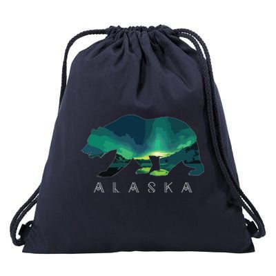 Alaskan Bear With Borealis Icy Mountain Drawstring Bag