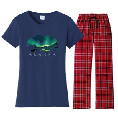 Alaskan Bear With Borealis Icy Mountain Women's Flannel Pajama Set