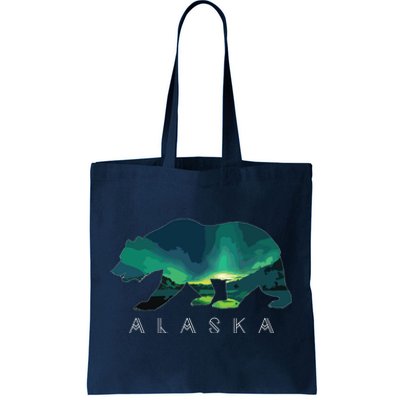 Alaskan Bear With Borealis Icy Mountain Tote Bag