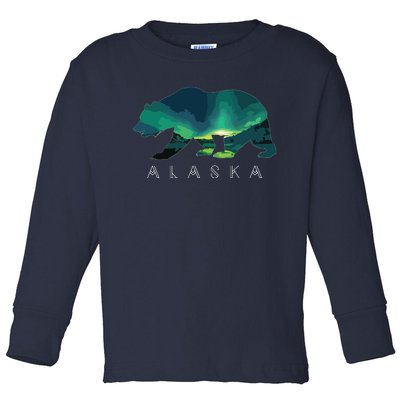 Alaskan Bear With Borealis Icy Mountain Toddler Long Sleeve Shirt