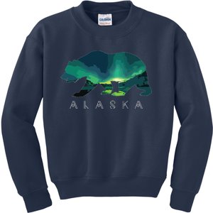 Alaskan Bear With Borealis Icy Mountain Kids Sweatshirt