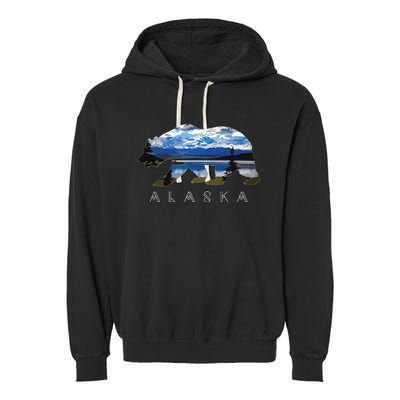 Alaskan Bear With Lake Mountain Souvenir Garment-Dyed Fleece Hoodie