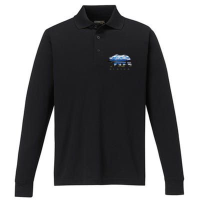 Alaskan Bear With Lake Mountain Souvenir Performance Long Sleeve Polo