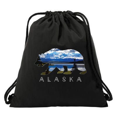 Alaskan Bear With Lake Mountain Souvenir Drawstring Bag