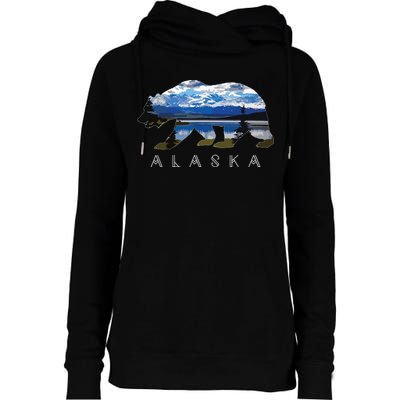 Alaskan Bear With Lake Mountain Souvenir Womens Funnel Neck Pullover Hood