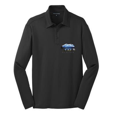 Alaskan Bear With Lake Mountain Souvenir Silk Touch Performance Long Sleeve Polo