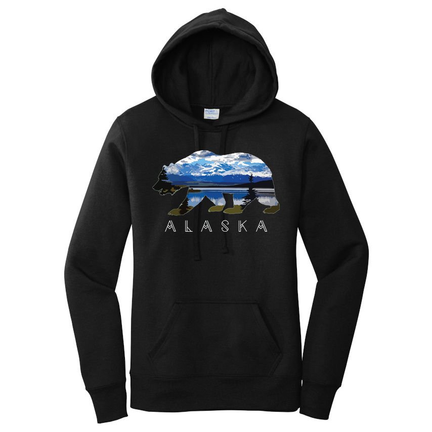Alaskan Bear With Lake Mountain Souvenir Women's Pullover Hoodie