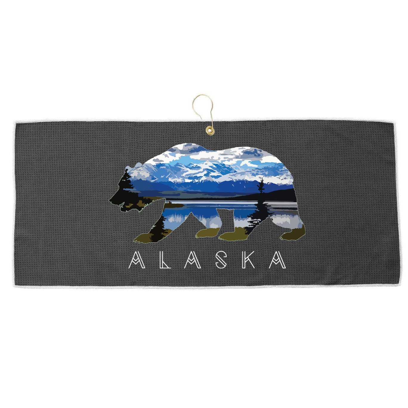 Alaskan Bear With Lake Mountain Souvenir Large Microfiber Waffle Golf Towel