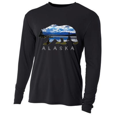 Alaskan Bear With Lake Mountain Souvenir Cooling Performance Long Sleeve Crew