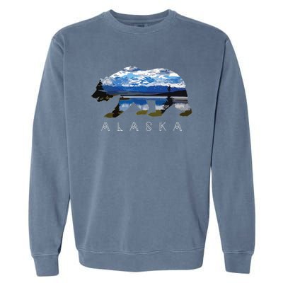 Alaskan Bear With Lake Mountain Souvenir Garment-Dyed Sweatshirt