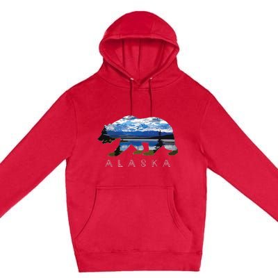 Alaskan Bear With Lake Mountain Souvenir Premium Pullover Hoodie