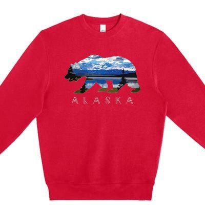 Alaskan Bear With Lake Mountain Souvenir Premium Crewneck Sweatshirt