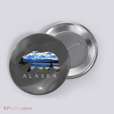 Alaskan Bear With Lake Mountain Souvenir Button