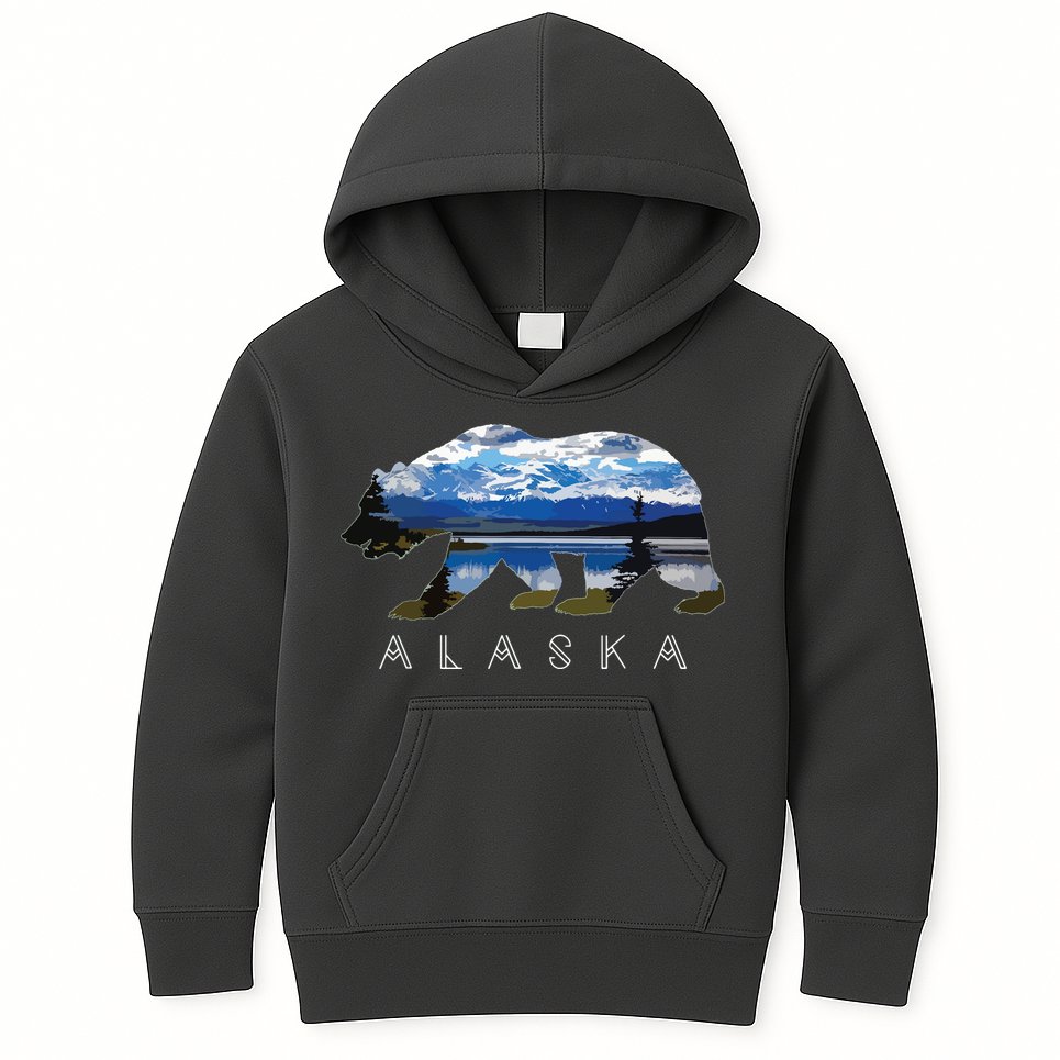 Alaskan Bear With Lake Mountain Souvenir Kids Hoodie