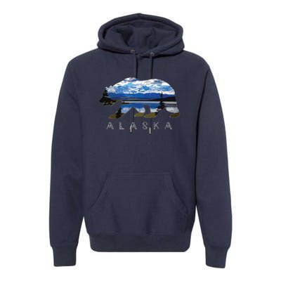 Alaskan Bear With Lake Mountain Souvenir Premium Hoodie