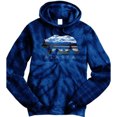 Alaskan Bear With Lake Mountain Souvenir Tie Dye Hoodie