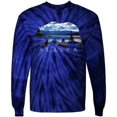 Alaskan Bear With Lake Mountain Souvenir Tie-Dye Long Sleeve Shirt