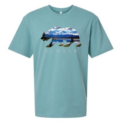 Alaskan Bear With Lake Mountain Souvenir Sueded Cloud Jersey T-Shirt