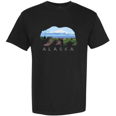 Alaskan Bear With Wildflowers Mountain Snow Garment-Dyed Heavyweight T-Shirt