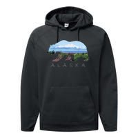 Alaskan Bear With Wildflowers Mountain Snow Performance Fleece Hoodie