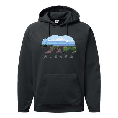 Alaskan Bear With Wildflowers Mountain Snow Performance Fleece Hoodie