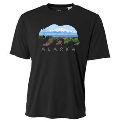 Alaskan Bear With Wildflowers Mountain Snow Cooling Performance Crew T-Shirt