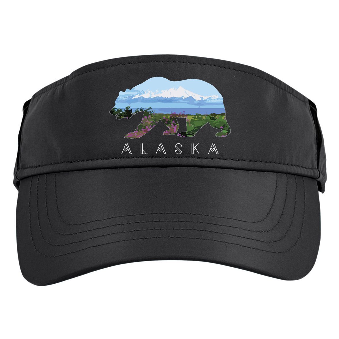 Alaskan Bear With Wildflowers Mountain Snow Adult Drive Performance Visor