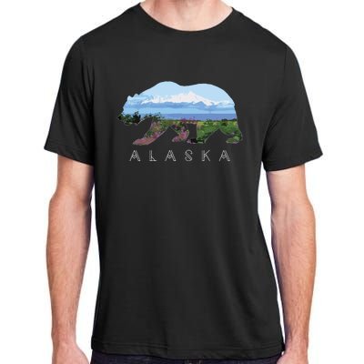 Alaskan Bear With Wildflowers Mountain Snow Adult ChromaSoft Performance T-Shirt