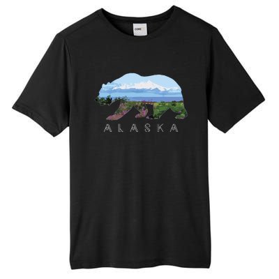 Alaskan Bear With Wildflowers Mountain Snow Tall Fusion ChromaSoft Performance T-Shirt