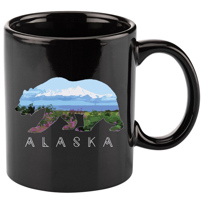 Alaskan Bear With Wildflowers Mountain Snow 11oz C Handle Ceramic Mug