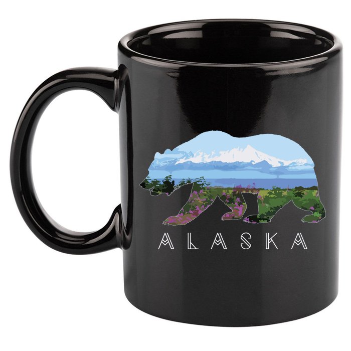 Alaskan Bear With Wildflowers Mountain Snow 11oz C Handle Ceramic Mug