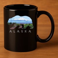 Alaskan Bear With Wildflowers Mountain Snow 11oz C Handle Ceramic Mug