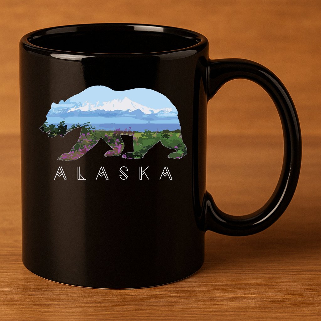 Alaskan Bear With Wildflowers Mountain Snow 11oz C Handle Ceramic Mug