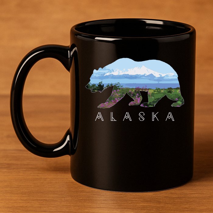 Alaskan Bear With Wildflowers Mountain Snow 11oz C Handle Ceramic Mug