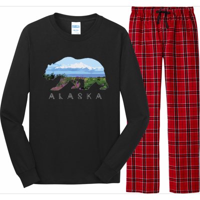 Alaskan Bear With Wildflowers Mountain Snow Long Sleeve Pajama Set